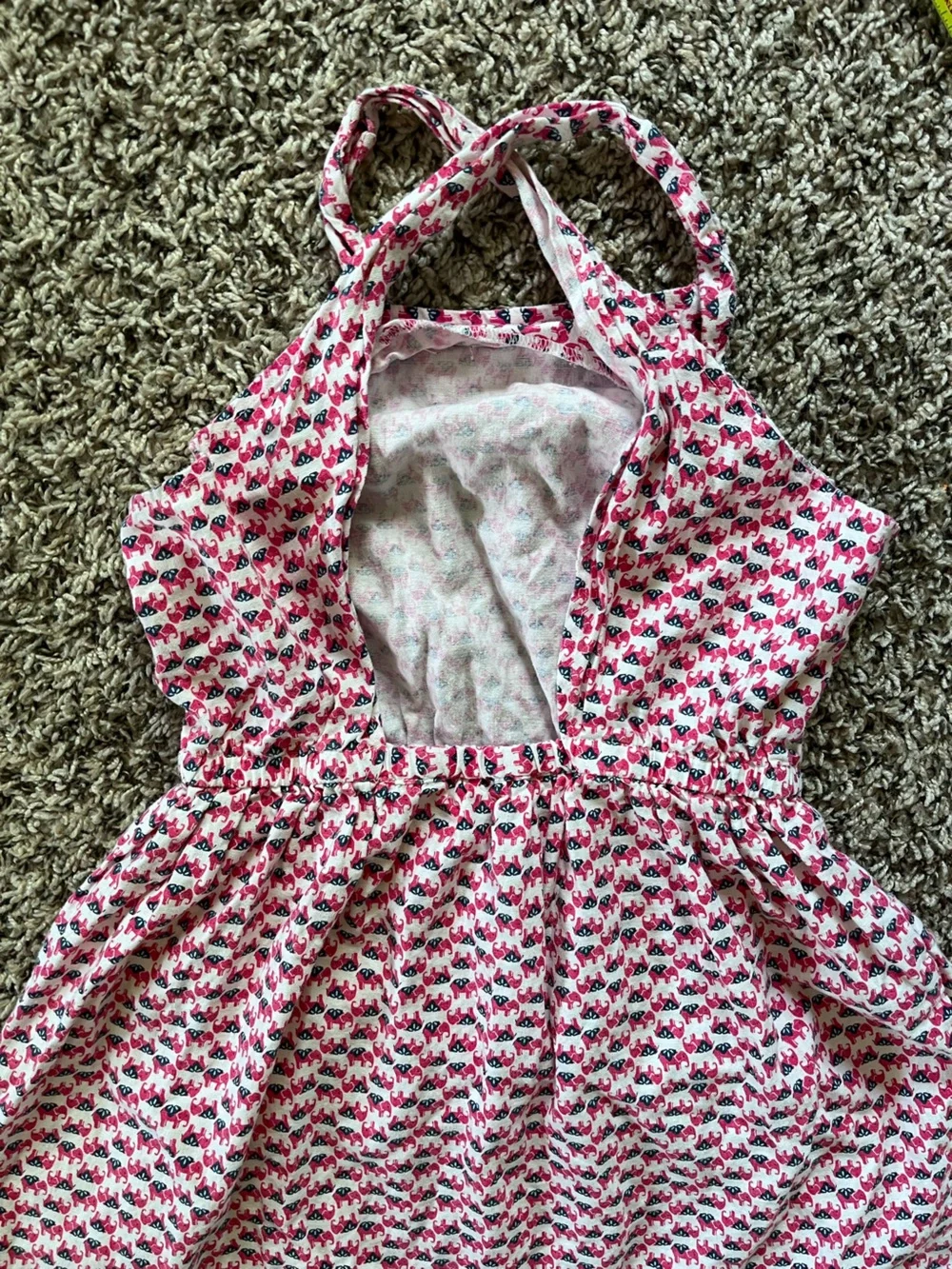 Carter's Girls Pink Elephant‎ Print Linen Blend Criss Cross Back Dress Size 8